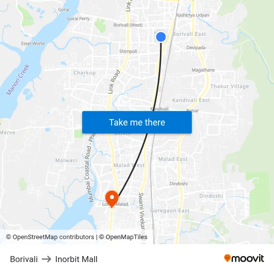 Borivali to Inorbit Mall map
