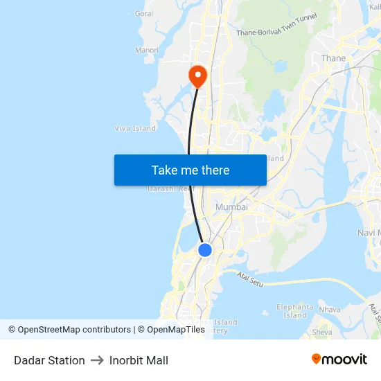 Dadar Station to Inorbit Mall map