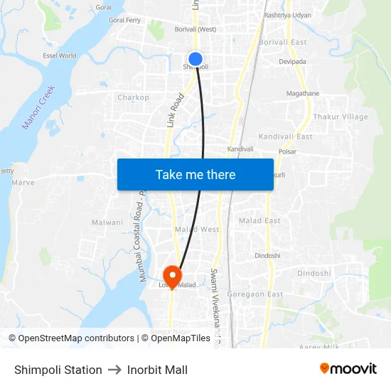 Shimpoli Station to Inorbit Mall map