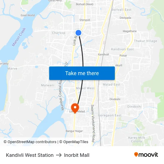 Kandivli West Station to Inorbit Mall map