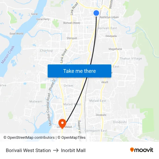 Borivali West Station to Inorbit Mall map