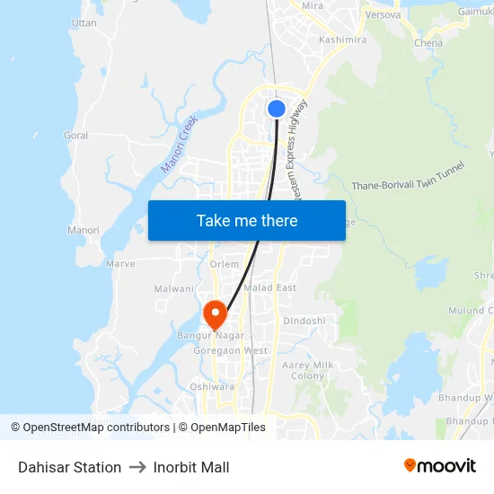Dahisar Station to Inorbit Mall map