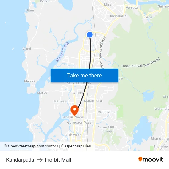 Kandarpada to Inorbit Mall map