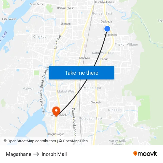 Magathane to Inorbit Mall map