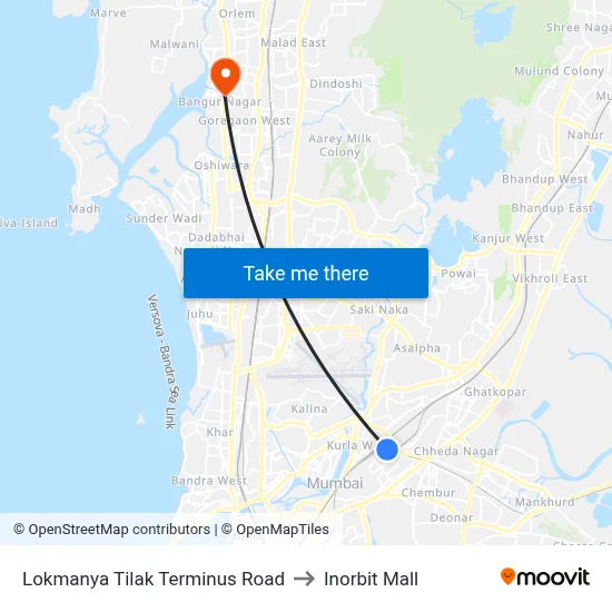 Lokmanya Tilak Terminus Road to Inorbit Mall map