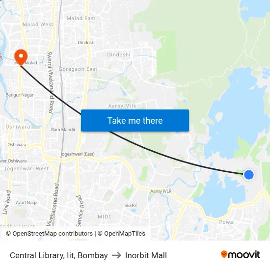 Central Library, Iit, Bombay to Inorbit Mall map