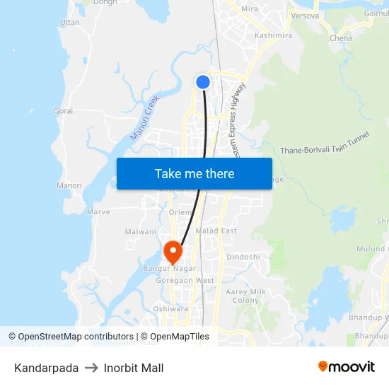 Kandarpada to Inorbit Mall map
