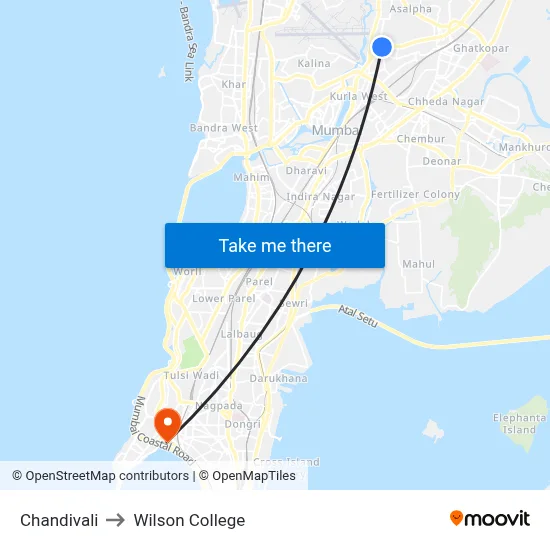 Chandivali to Wilson College map