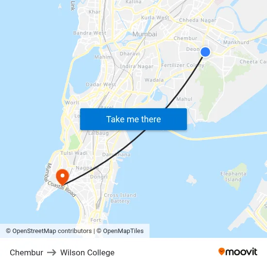 Chembur to Wilson College map