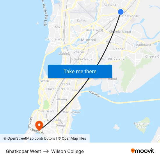 Ghatkopar West to Wilson College map