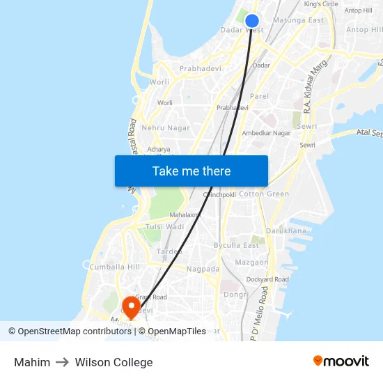 Mahim to Wilson College map