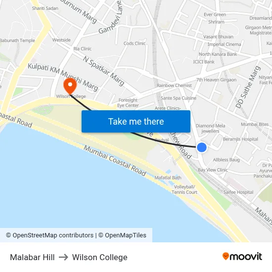 Malabar Hill to Wilson College map