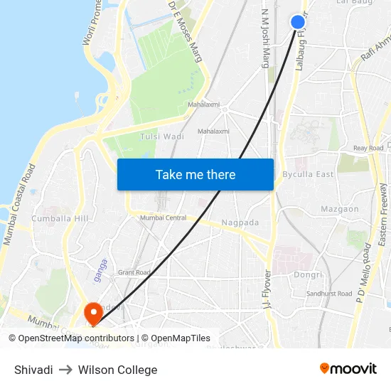 Shivadi to Wilson College map