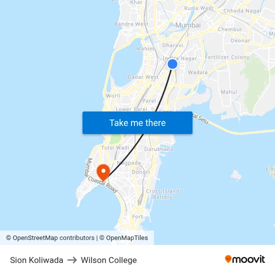 Sion Koliwada to Wilson College map