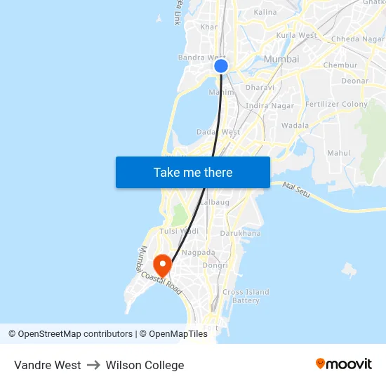 Vandre West to Wilson College map