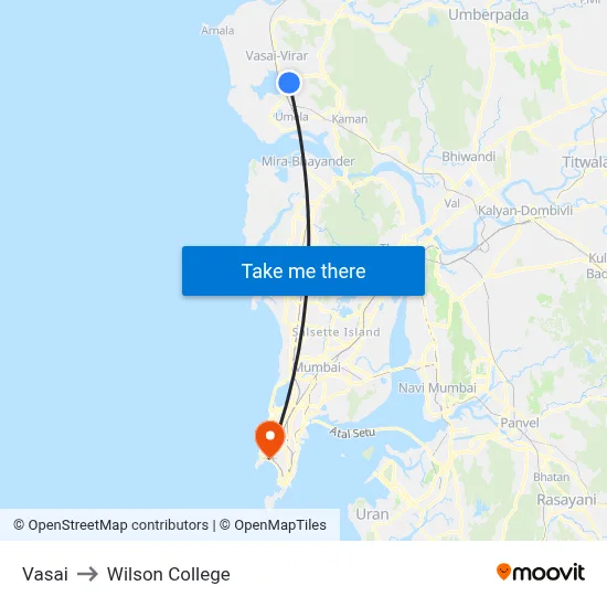 Vasai to Wilson College map