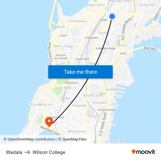Wadala to Wilson College map