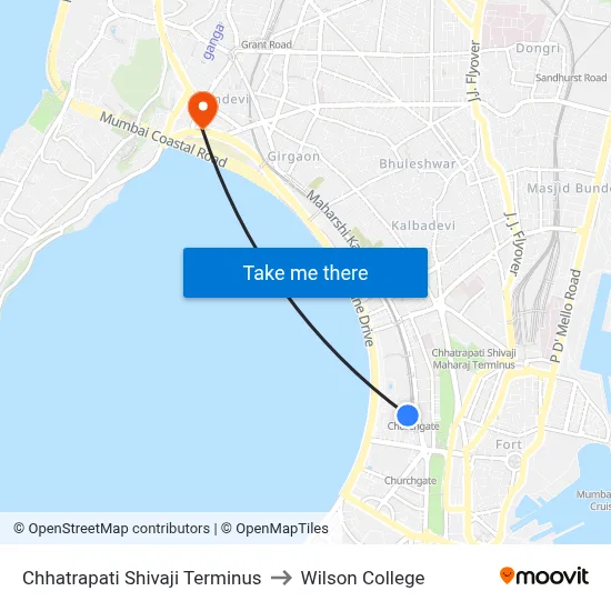 Chhatrapati Shivaji Terminus to Wilson College map