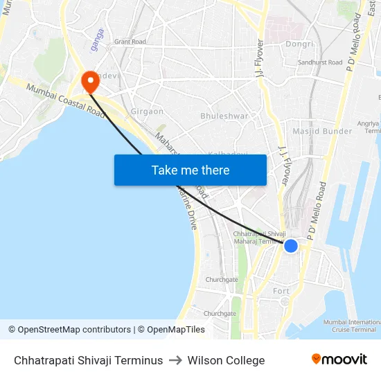 Chhatrapati Shivaji Terminus to Wilson College map