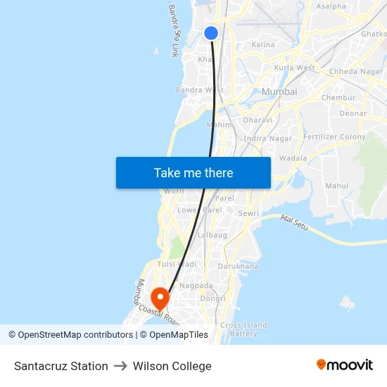 Santacruz Station to Wilson College map
