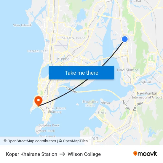 Kopar Khairane Station to Wilson College map