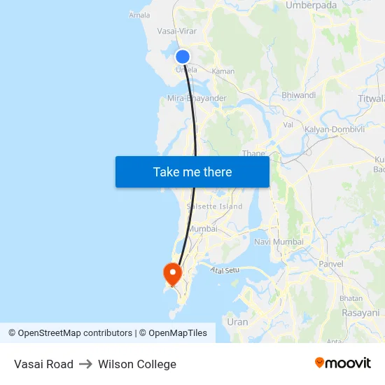 Vasai Road to Wilson College map