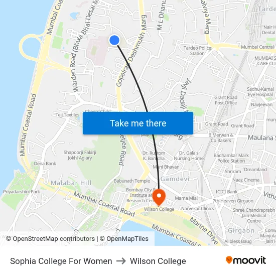 Sophia College For Women to Wilson College map