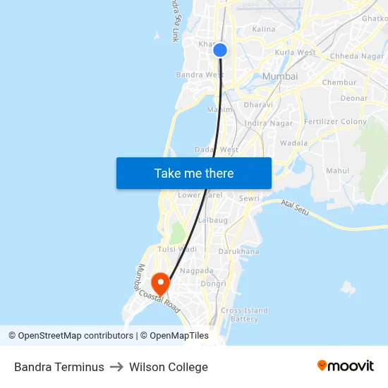 Bandra Terminus to Wilson College map