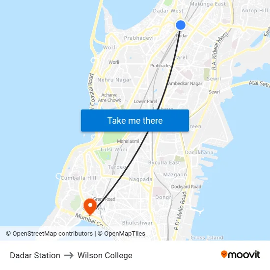 Dadar Station to Wilson College map
