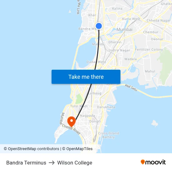 Bandra Terminus to Wilson College map