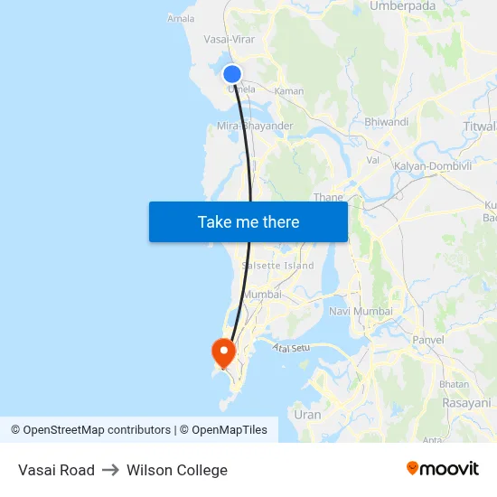 Vasai Road to Wilson College map