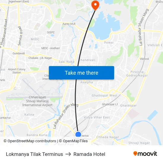 Lokmanya Tilak Terminus to Ramada Hotel map