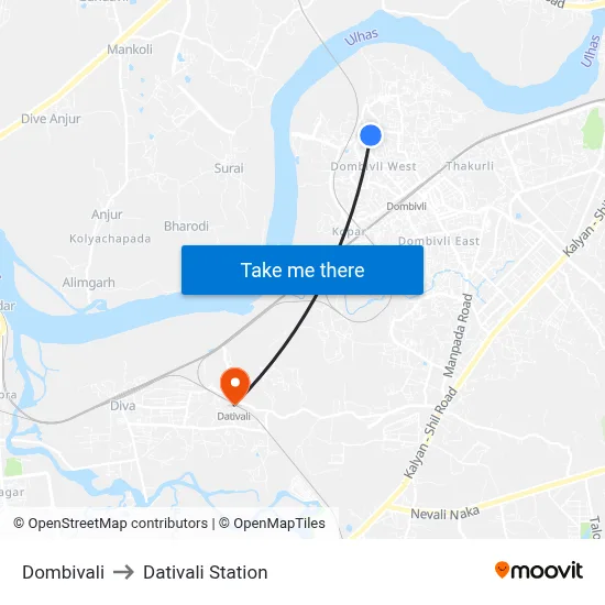 Dombivali to Dativali Station map