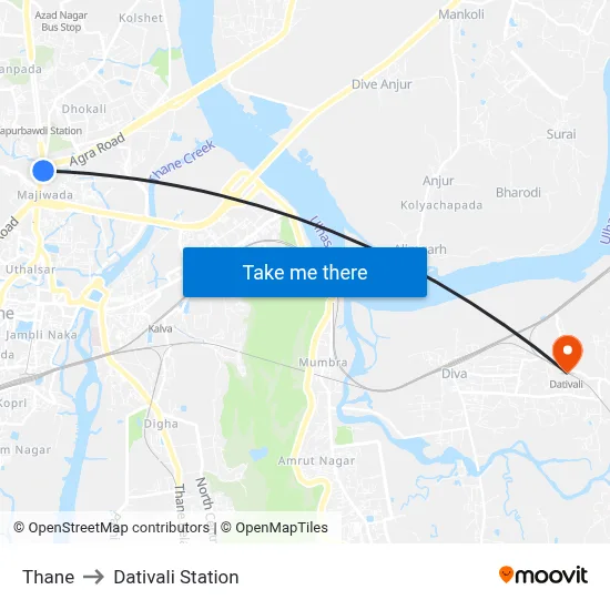 Thane to Dativali Station map