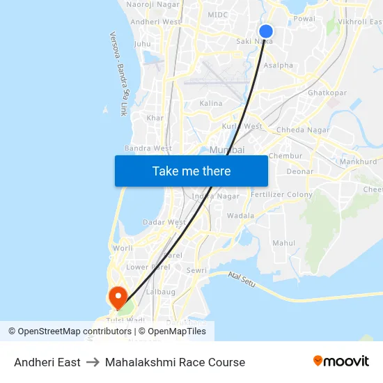 Andheri East to Mahalakshmi Race Course map