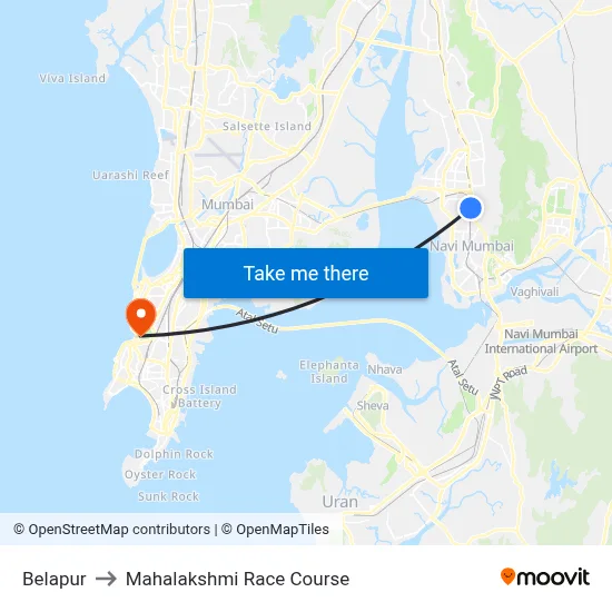Belapur to Mahalakshmi Race Course map