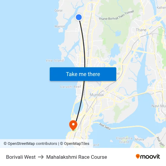 Borivali West to Mahalakshmi Race Course map