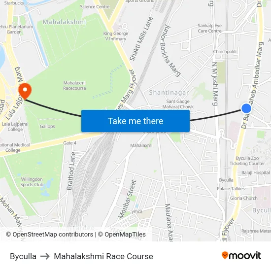 Byculla to Mahalakshmi Race Course map