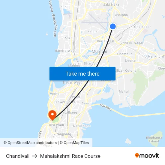 Chandivali to Mahalakshmi Race Course map