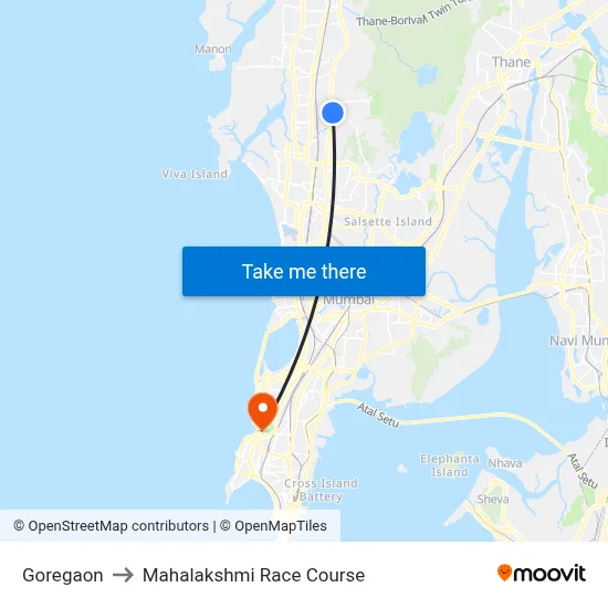 Goregaon to Mahalakshmi Race Course map