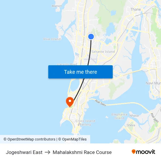 Jogeshwari East to Mahalakshmi Race Course map
