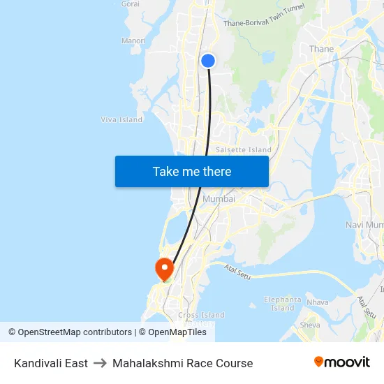 Kandivali East to Mahalakshmi Race Course map