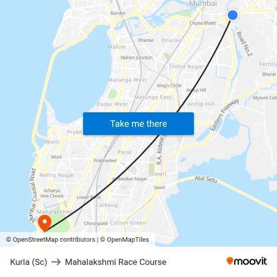 Kurla (Sc) to Mahalakshmi Race Course map