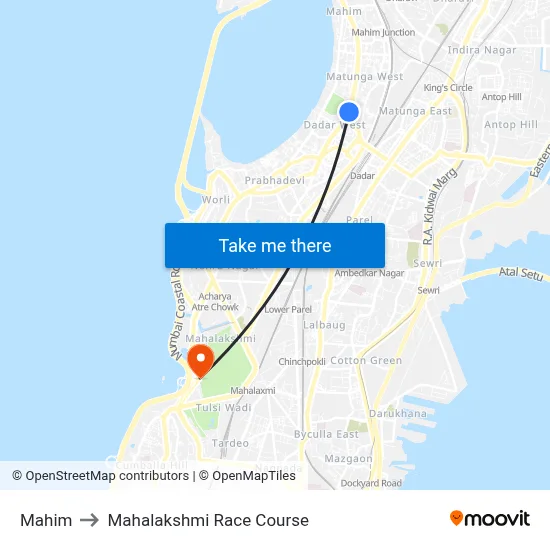 Mahim to Mahalakshmi Race Course map