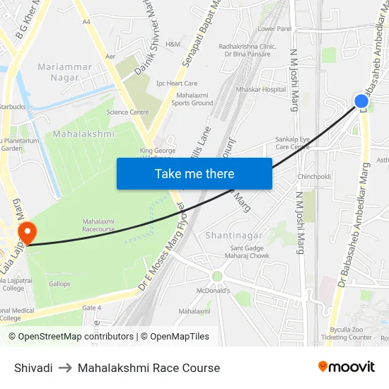 Shivadi to Mahalakshmi Race Course map