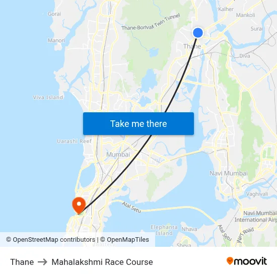 Thane to Mahalakshmi Race Course map