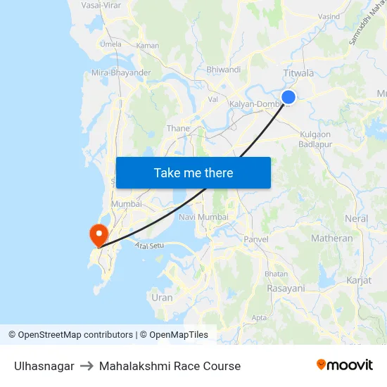 Ulhasnagar to Mahalakshmi Race Course map