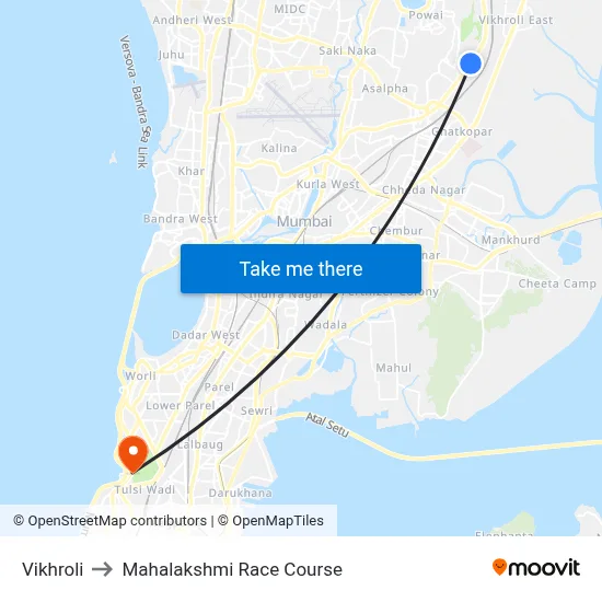 Vikhroli to Mahalakshmi Race Course map