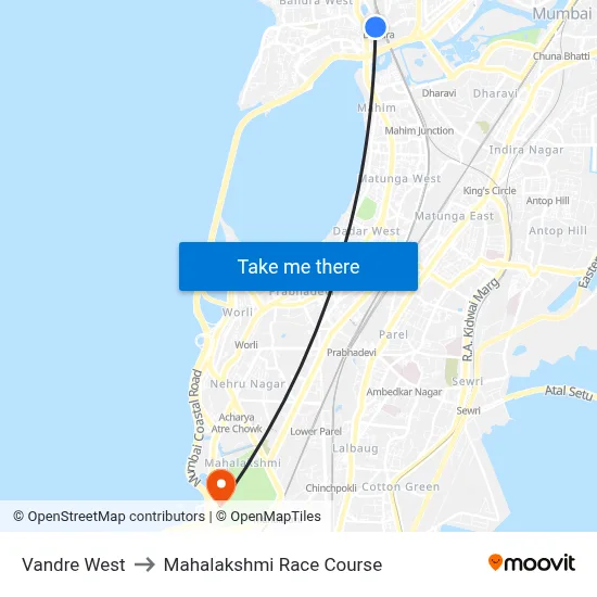 Vandre West to Mahalakshmi Race Course map