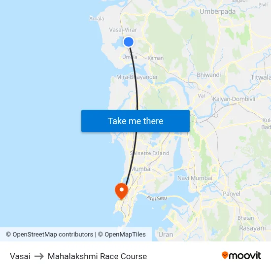 Vasai to Mahalakshmi Race Course map